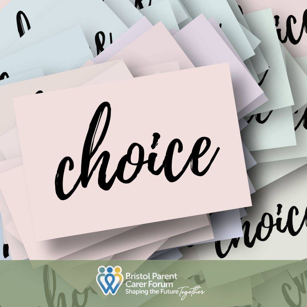 Stack of pastel cards with the word ‘choice’ written in black script, representing decision-making and options